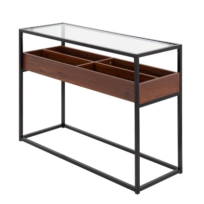 Display Tempered Glass/Steel/Wood Console Table Black/Walnut - LumiSource - Image 2