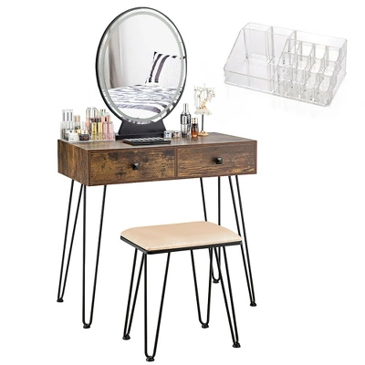 Costway Vanity Makeup Dressing Table W/ 3 Lighting Modes Mirror Touch Switch RusticCoffee - Image 11