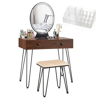 Costway Vanity Makeup Dressing Table W/ 3 Lighting Modes Mirror Touch Switch RusticCoffee - Image 10