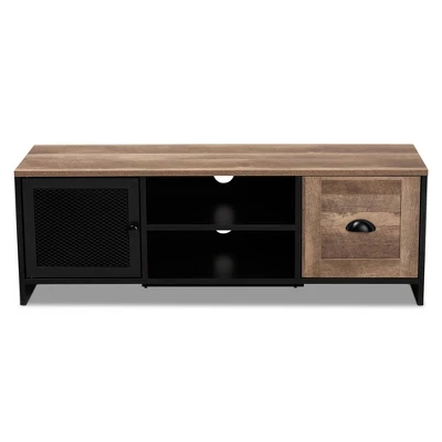 Connell Two-Tone Wood And Metal 2 Door TV Stand For TVs Up To 40" Natural Brown/Black - Baxton Studio - Image 2