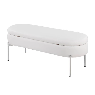 48" Chloe PU Leather/Metal Storage Bench Chrome/White - LumiSource - Image 3