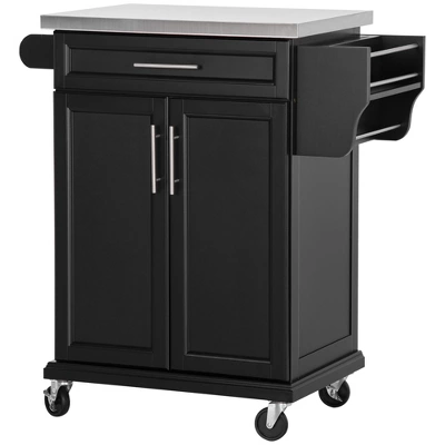 HOMCOM Rolling Kitchen Island Utility Trolley, Storage Cart On Wheels With Drawer, Spice Rack, Black - Image 3
