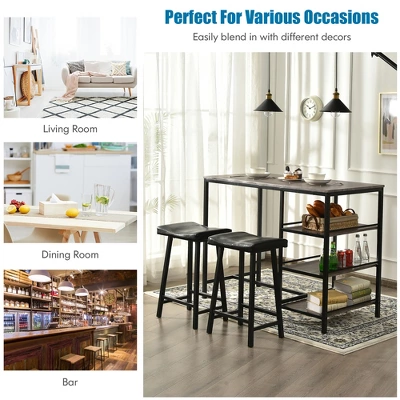 Costway 3 Piece Counter Height Dining Bar Table Set W/2 Stools&3 Storage Shelves - Image 5