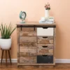 LuxenHome Rustic Wood 4-Drawer 1-Sliding Door Storage Cabinet.