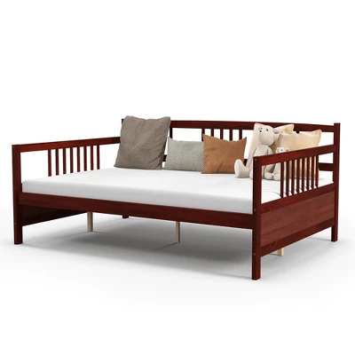 Costway Full Size Daybed Frame Solid Wood Sofa Bed For Living Room Bedroom White/Cherry - Image 10
