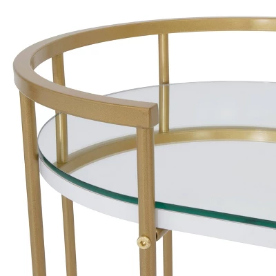Pavillion 2 Tier Oval Bar Serving Cart Shelves With Glass Mirror Gold - Studio Designs - Image 5