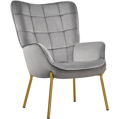 Yaheetech Velvet Upholstered Accent Chair With Tufted High Back Metal Legs For Living Room - Image 8