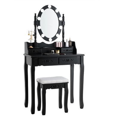 Tangkula Make-Up Vanity Table Dresser Set W/LED Light, Black Brown White - Image 8