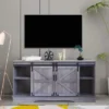 GHQME 58-Inch Sliding Barn Door Wooden Farmhouse Universal TV Stand Media Console Table With Adjustable Shelves And 220 Pound Capacity, Gray