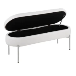 48" Chloe PU Leather/Metal Storage Bench Chrome/White - LumiSource