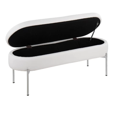 48" Chloe PU Leather/Metal Storage Bench Chrome/White - LumiSource
