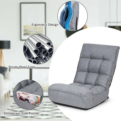 Costway 4-Position Floor Chair Folding Lazy Sofa W/Adjustable Backrest& Headrest Gray - Image 9