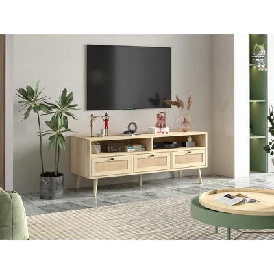 Aubrey 47.32" Rattan TV Stands With 3 Rattan Drawers And Solid Wood Feet For TVs Up To 50"-The Pop Maison - Image 3