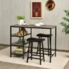 Costway 3 Piece Counter Height Dining Bar Table Set W/2 Stools&3 Storage Shelves