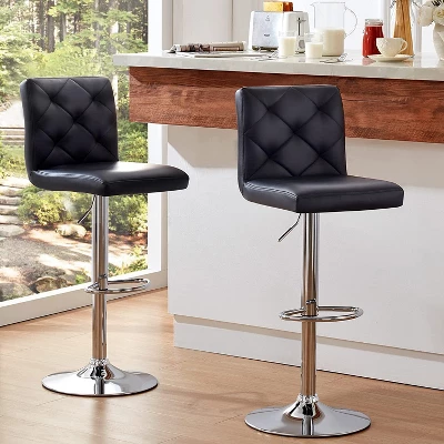 Hywela Bar Stools, Modern PU Leather Adjustable Swivel Barstools, Armless Kitchen Island Counter Bar Stools With Bigger Base, Set Of 2,Comfy- The Pop Home - Image 3