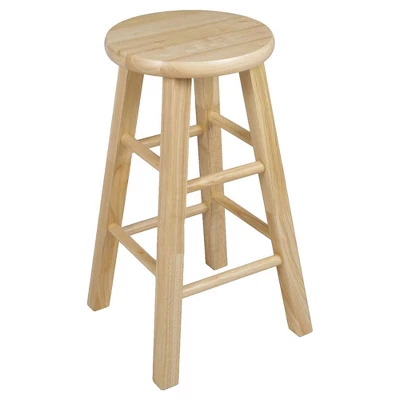PJ Wood Classic Round-Seat 24" Tall Kitchen Counter Stools For Homes, Dining Spaces, And Bars With Backless Seats, 4 Square Legs, Natural (Set Of 8) - Image 2