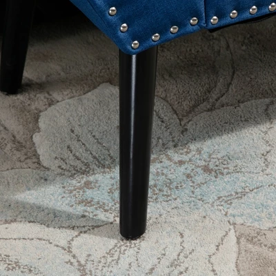 HOMCOM Modern Button Tufted Sitting Bench, Accent Fabric Upholstered Ottoman For Bedroom Or Living Room, Blue - Image 5