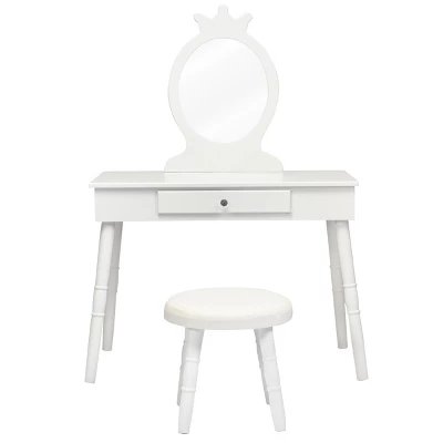 Tangkula Kids Princess Vanity Table Set W/ Chair Crown Mirror White - Image 4