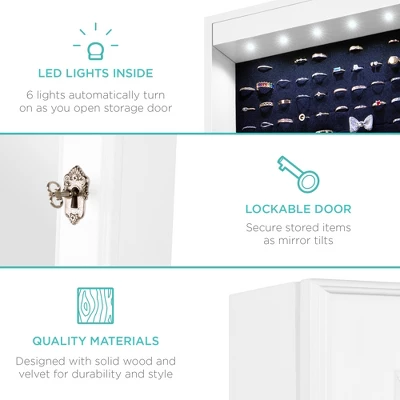 Best Choice Products 6-Tier Standing Mirror Lockable Storage Organizer Cabinet Armoire W/ LED Lights - Image 5