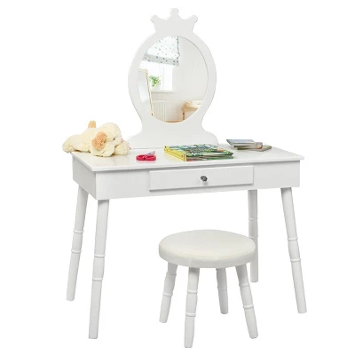 Tangkula Kids Princess Vanity Table Set W/ Chair Crown Mirror White - Image 6