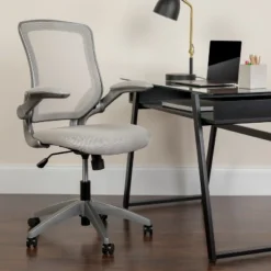 Emma And Oliver Mid-Back Gray Mesh Swivel Ergonomic Task Office Chair With Gray Frame