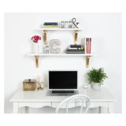 36" X 9" Corblynd Traditional Wood Wall Shelf White/Gold - Kate And Laurel