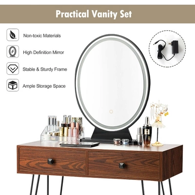 Costway Vanity Makeup Dressing Table W/ 3 Lighting Modes Mirror Touch Switch RusticCoffee - Image 4