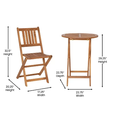 Emma And Oliver All-Weather Three Piece Solid Acacia Wood Patio Bistro Set With Two Folding Chairs And Table - Image 6