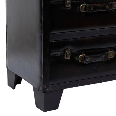 Traditional Wood And Faux Leather Cabinet Dark Brown - Olivia & May - Image 3