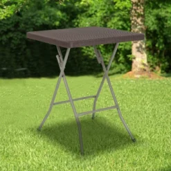 Emma And Oliver 1.95-Foot Square Brown Rattan Plastic Folding Table - Outdoor Event Table