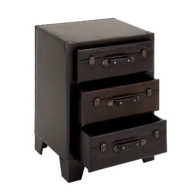 Traditional Wood And Faux Leather Cabinet Dark Brown - Olivia & May - Image 6