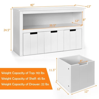 Costway Kid Toy Storage Cabinet 3 Drawer Chest W/Wheels Large Storage Cube Shelf - Image 7