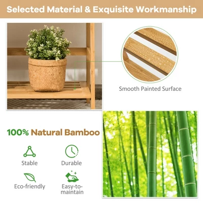 Costway 4-Tier Bookshelf Bamboo Ladder Shelf Bathroom Shelves Storage Plant Stand Rack - Image 5