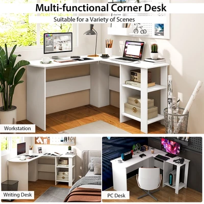 Costway L-shaped Corner Computer Desk Home Office Writing Workstation With Storage Shelves - Image 8