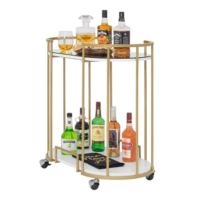 Pavillion 2 Tier Oval Bar Serving Cart Shelves With Glass Mirror Gold - Studio Designs - Image 11