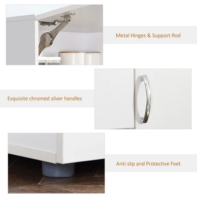 HOMCOM 66" Buffet With Hutch, Freestanding Kitchen Pantry With 2 Large Cabinets, 1 Pull Up Cabinet, 3 Drawers & Wide Countertop, White - Image 4