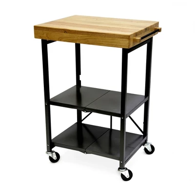 Origami Foldable Wheeled Portable Solid Wood Top Kitchen Island Bar Cart - Image 5
