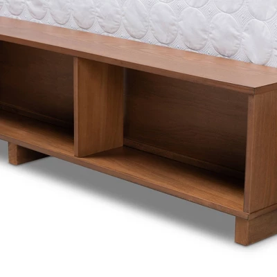 Arthur Wood Platform Bed With Built-In Shelves Ash Walnut - Baxton Studio - Image 6
