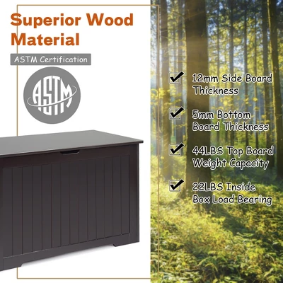 Costway Wooden Toy Box Kids Storage Chest Bench W/ Flip-Top Lid & Safety Hinge WhiteBrown - Image 3