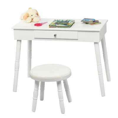 Tangkula Kids Princess Vanity Table Set W/ Chair Crown Mirror White - Image 7
