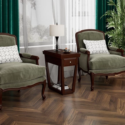 Tangkula 2 Tier End Side Table Nightstand With Drawer Shelf Rubber Wood Classic Espresso - Image 2