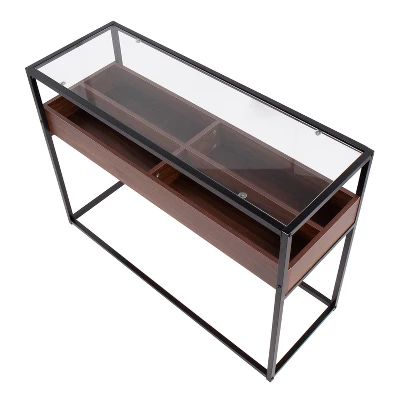 Display Tempered Glass/Steel/Wood Console Table Black/Walnut - LumiSource - Image 4