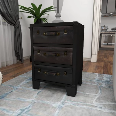 Traditional Wood And Faux Leather Cabinet Dark Brown - Olivia & May - Image 11