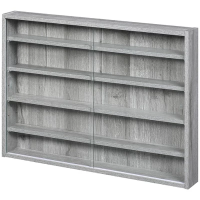 HOMCOM 5-storey Wall Shelf Display Cabinet, Shotglass Display Case With 2 Glass Doors And 4 Adjustable Shelves, Gray - Image 3