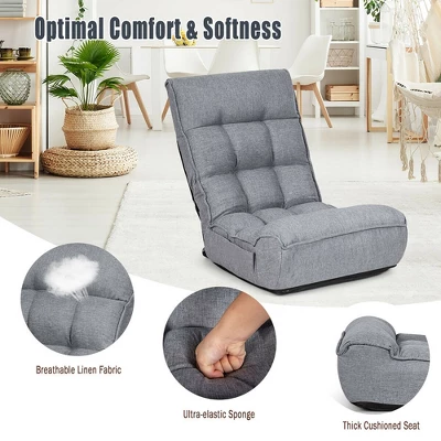 Costway 4-Position Floor Chair Folding Lazy Sofa W/Adjustable Backrest& Headrest Gray - Image 8