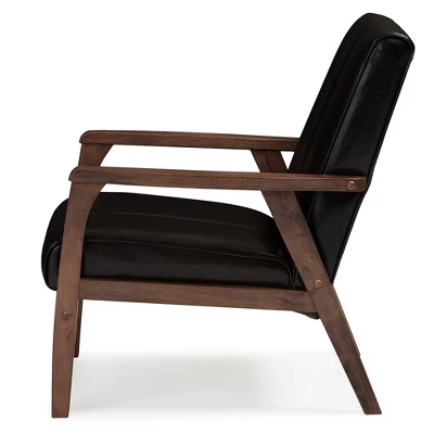 Nikko Mid - Century Modern Scandinavian Style Faux Leather Wooden Lounge Chair - Dark Brown - Baxton Studio - Image 2