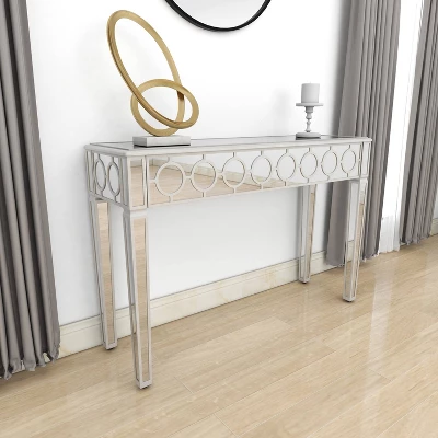 Glam Mirror And Wood Patterned Console Table Silver - Olivia & May - Image 10