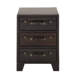 Traditional Wood And Faux Leather Cabinet Dark Brown - Olivia & May