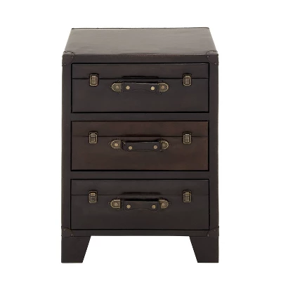 Traditional Wood And Faux Leather Cabinet Dark Brown - Olivia & May