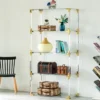 Fabulaxe Acrylic Gold Metal Modern 4 Shelf Etagere Bookcase With Glass Shelves